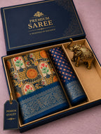 Kalamkari Silk Blend Saree with Zari Border