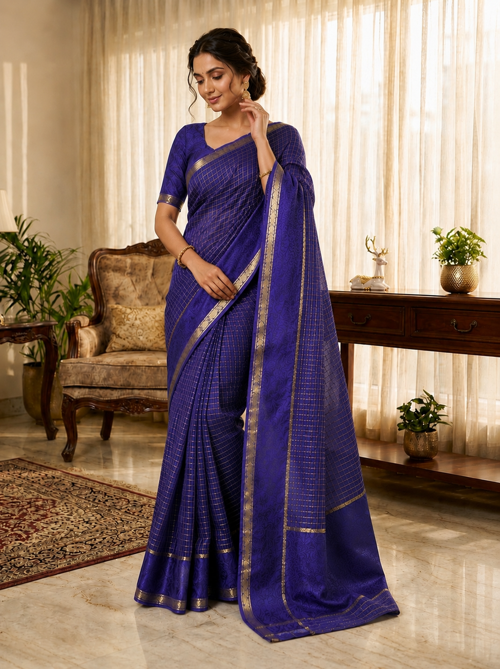 Pure Viscose Georgette Saree with Floral Patta Border