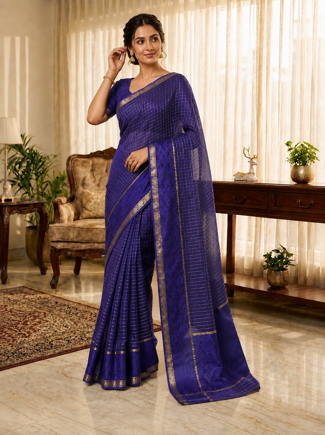 Pure Viscose Georgette Saree with Floral Patta Border