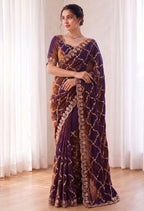 Fandy Satin Silk Saree with Rose Gold Beads Work