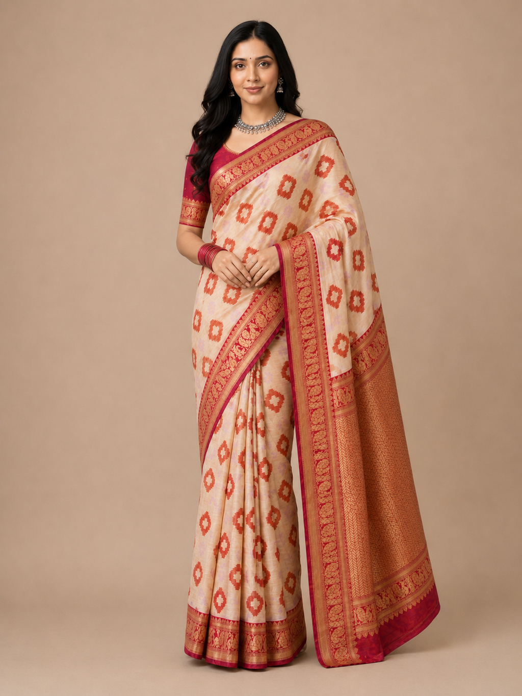 Soft Linen Cotton Saree with Golden Zari Border