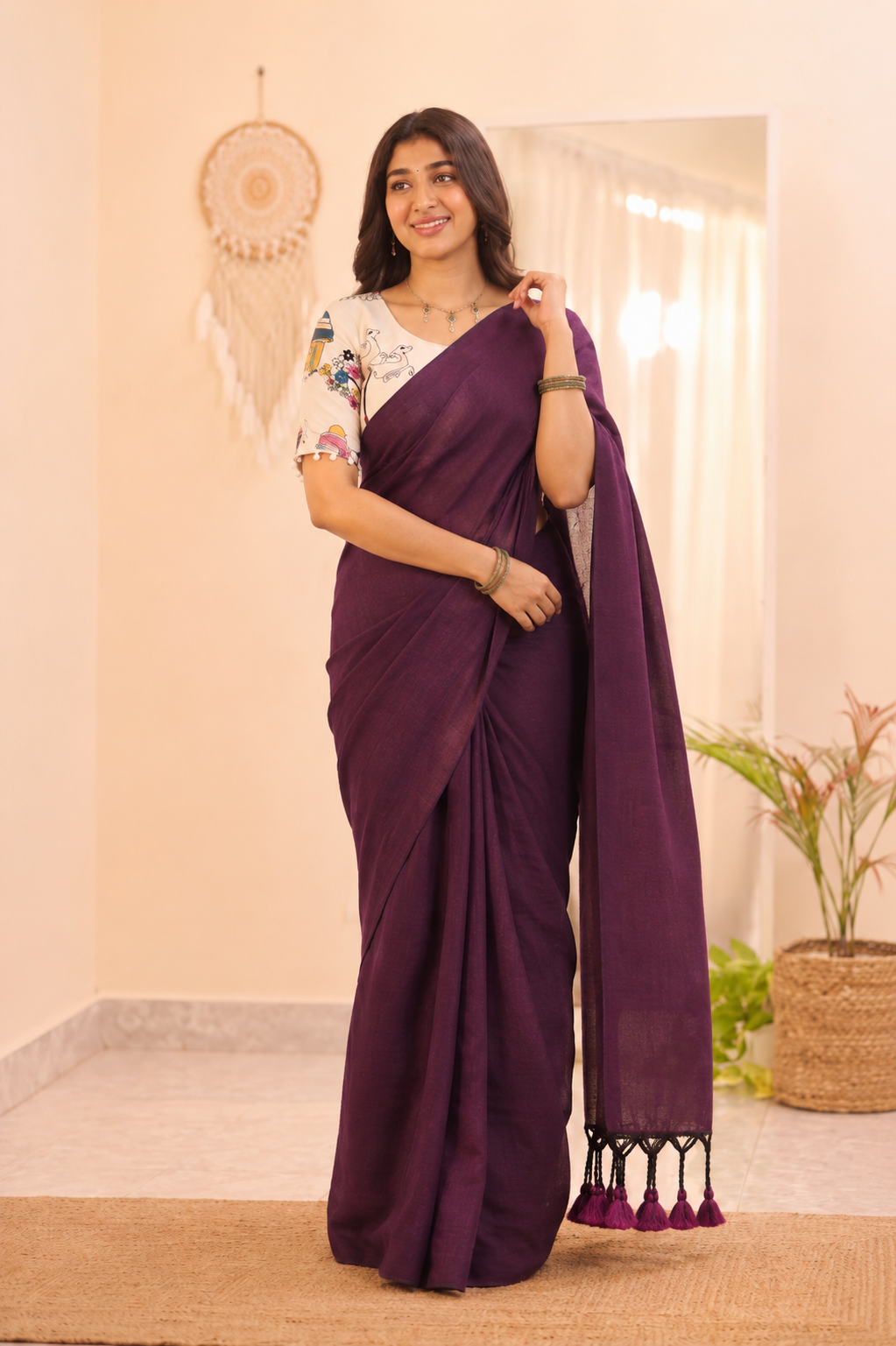 Traditional Cotton Weave Saree With Blouse