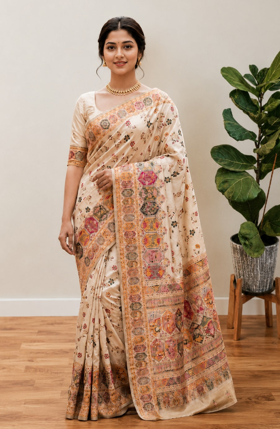 Traditional Rajwadi Zari Border Saree