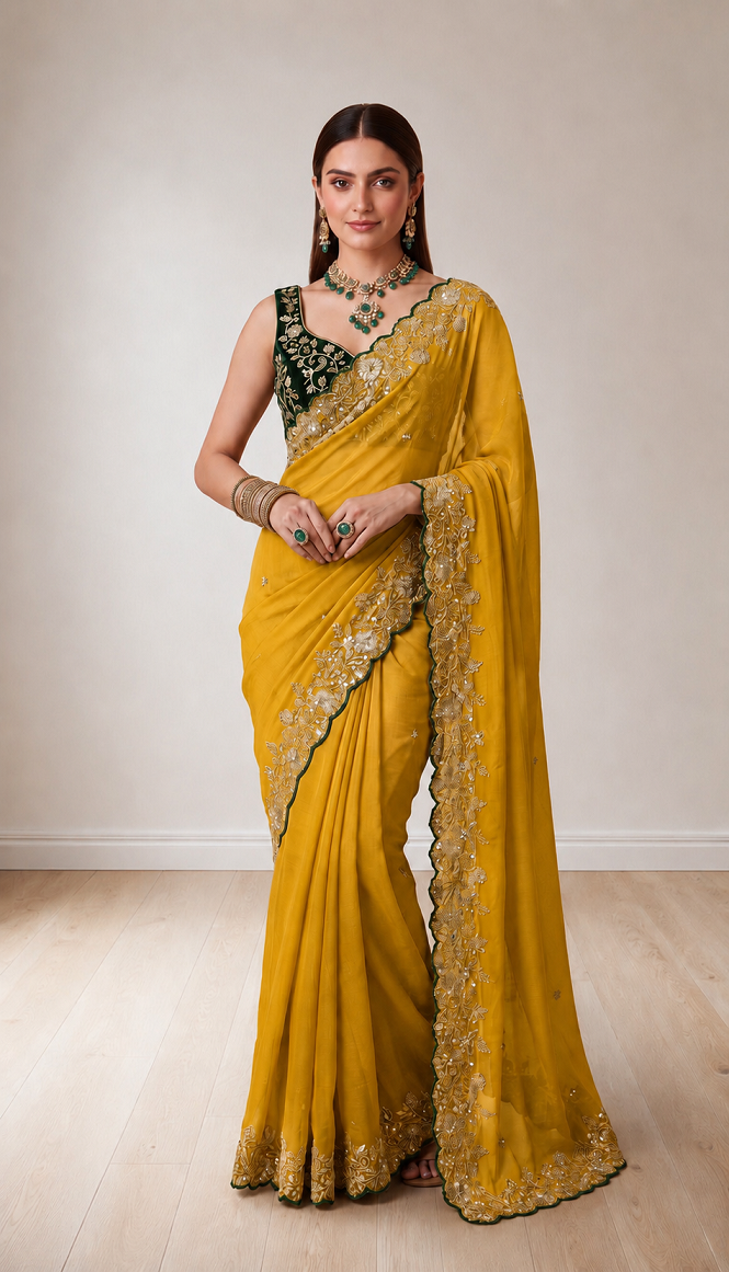 Pure Star Georgette Saree with Cutwork Border