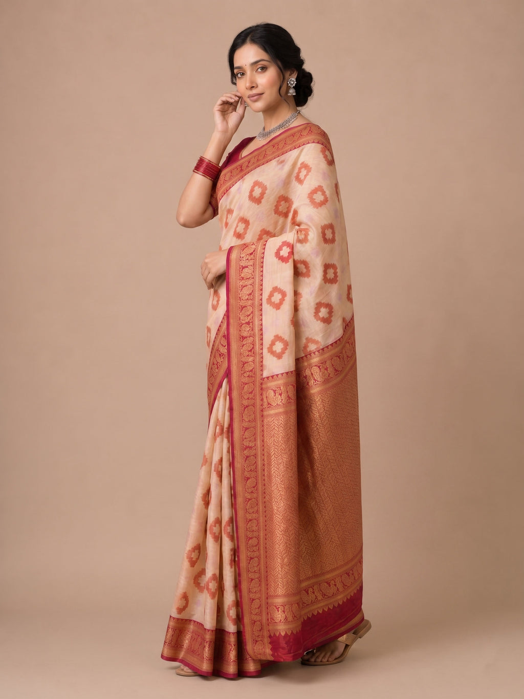 Soft Linen Cotton Saree with Golden Zari Border