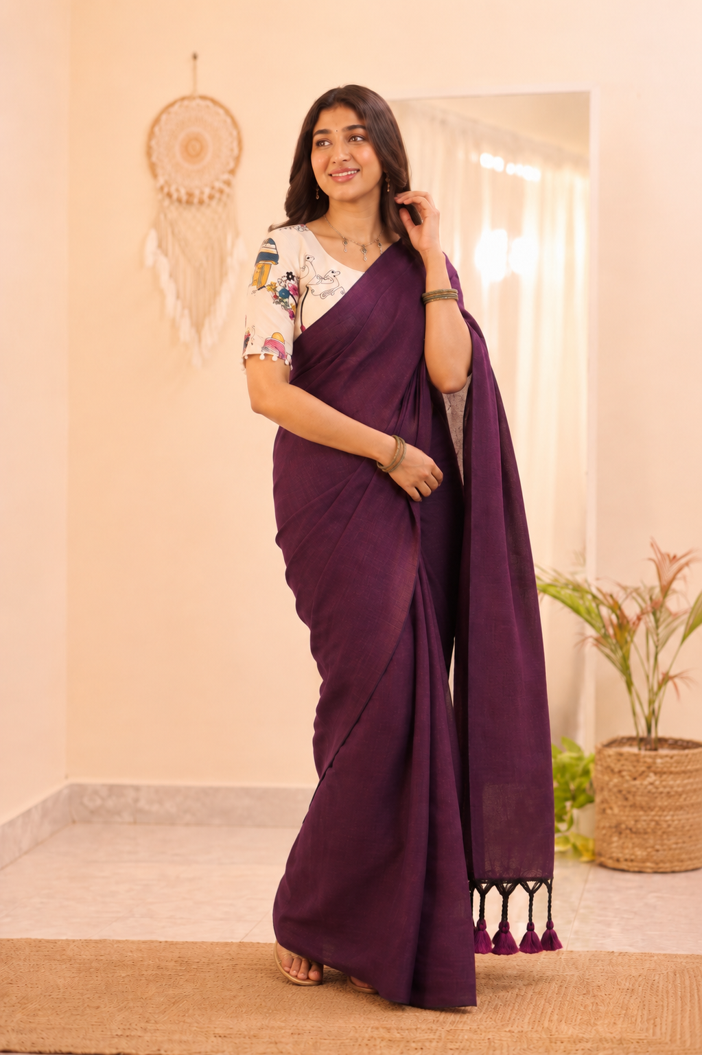 Traditional Cotton Weave Saree With Blouse