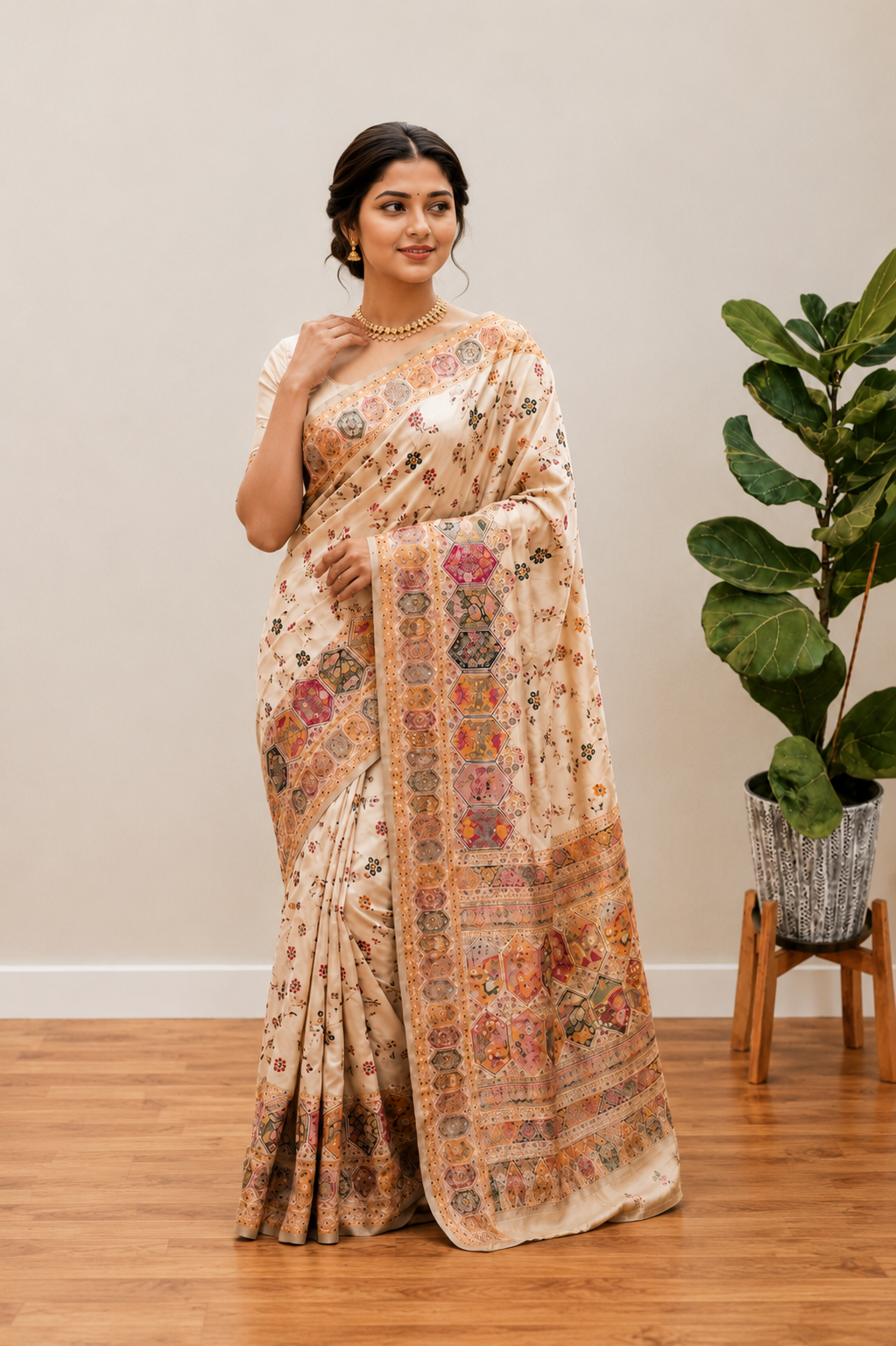Traditional Rajwadi Zari Border Saree