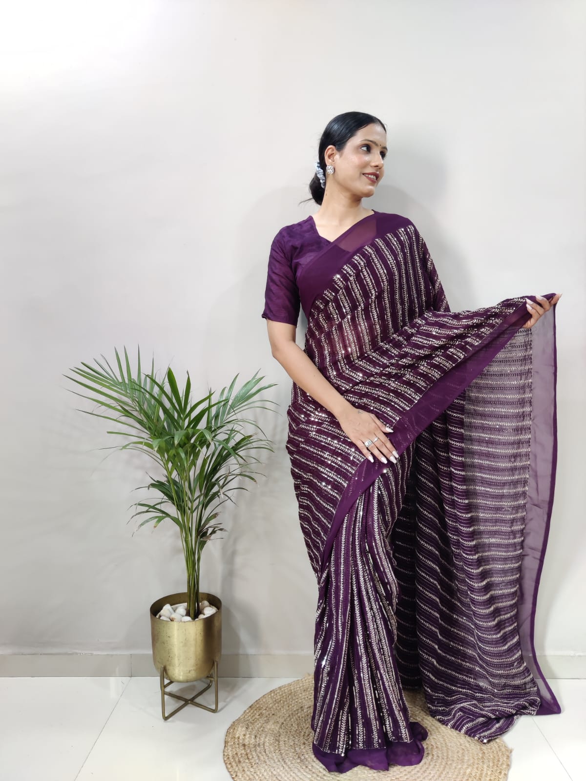 Fantastic Wine Color Ready To Wear  Georgette Saree