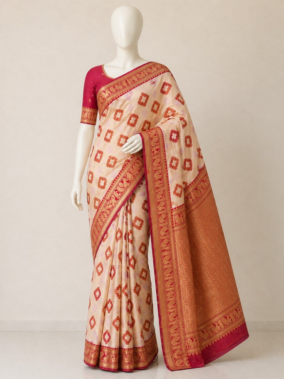 Soft Linen Cotton Saree with Golden Zari Border
