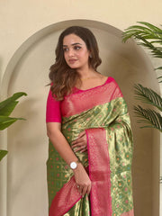 Fabulous Tissue Silk Green Color Saree