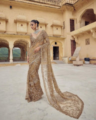 Attractive Heavy Net Beige Color Saree