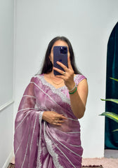 Fantastic Embroidery Zari Work Lavender Color Saree