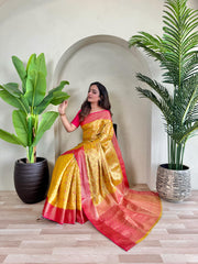 Fabulous Tissue Silk Yellow Color Saree