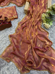 Beautiful Box pattern Orange Color Saree