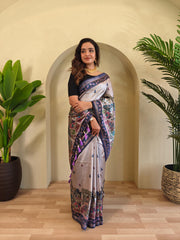 Precious Kalamkari Print Lavender Color Saree
