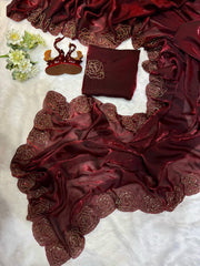 Designer Katdana Handwork Maroon Color Saree