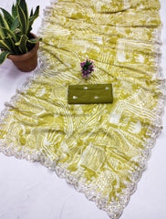 Elegant Perrot Color Digital Prints Saree