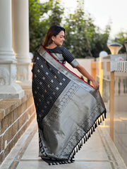 Outstanding Soft Silk Black Color Saree