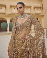 Attractive Heavy Net Beige Color Saree