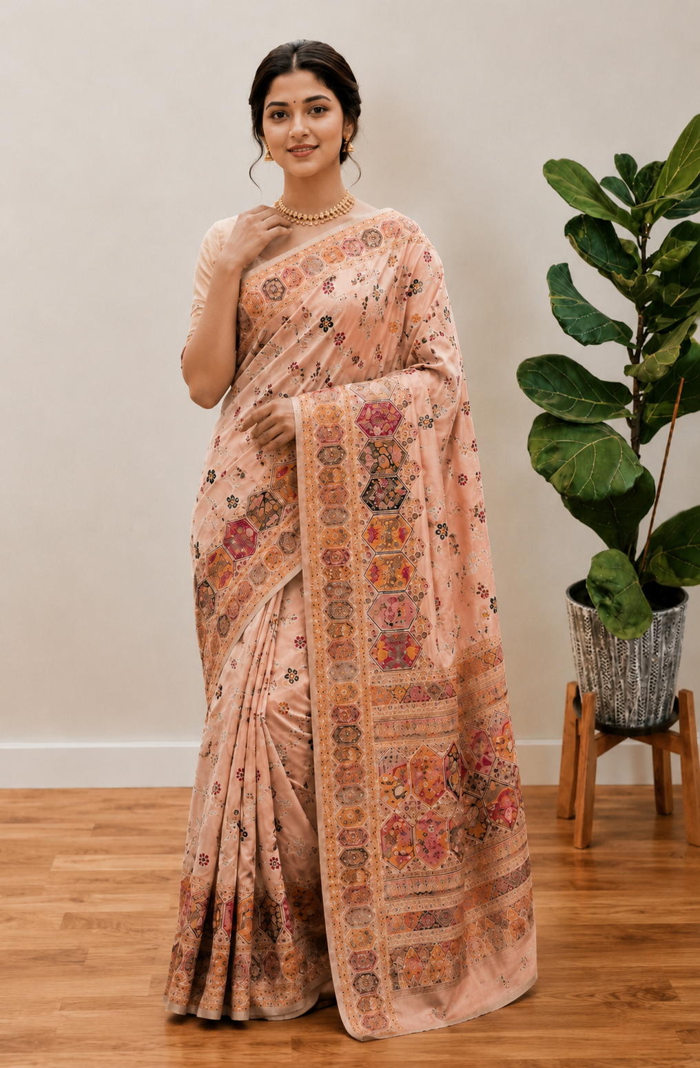 Traditional Rajwadi Zari Border Saree