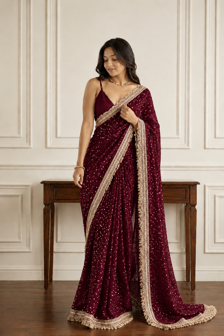 Elegant Lace Weave Saree
