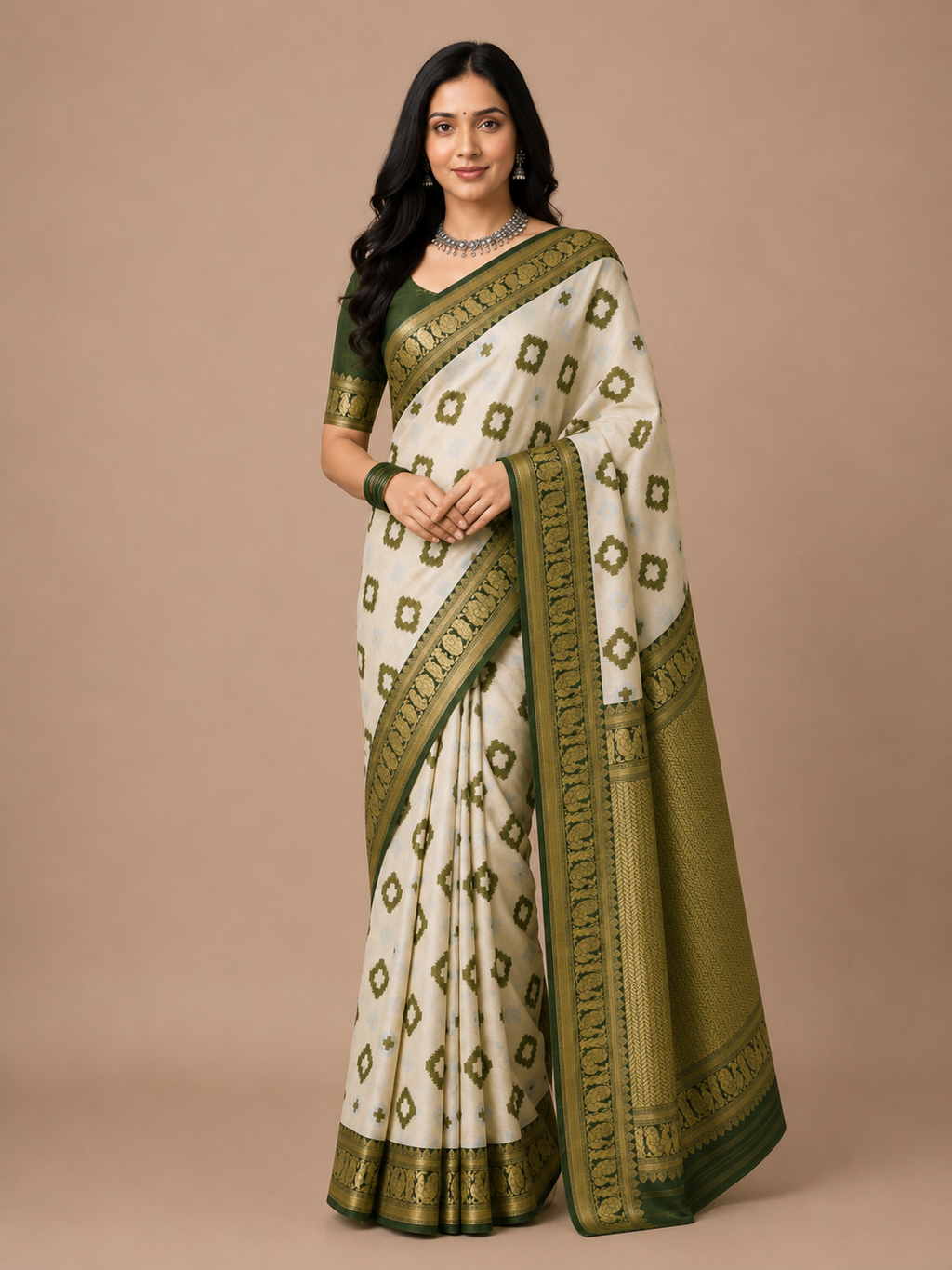 Soft Linen Cotton Saree with Golden Zari Border