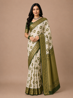 Soft Linen Cotton Saree with Golden Zari Border