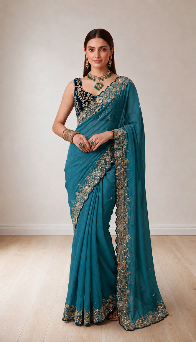 Pure Star Georgette Saree with Cutwork Border