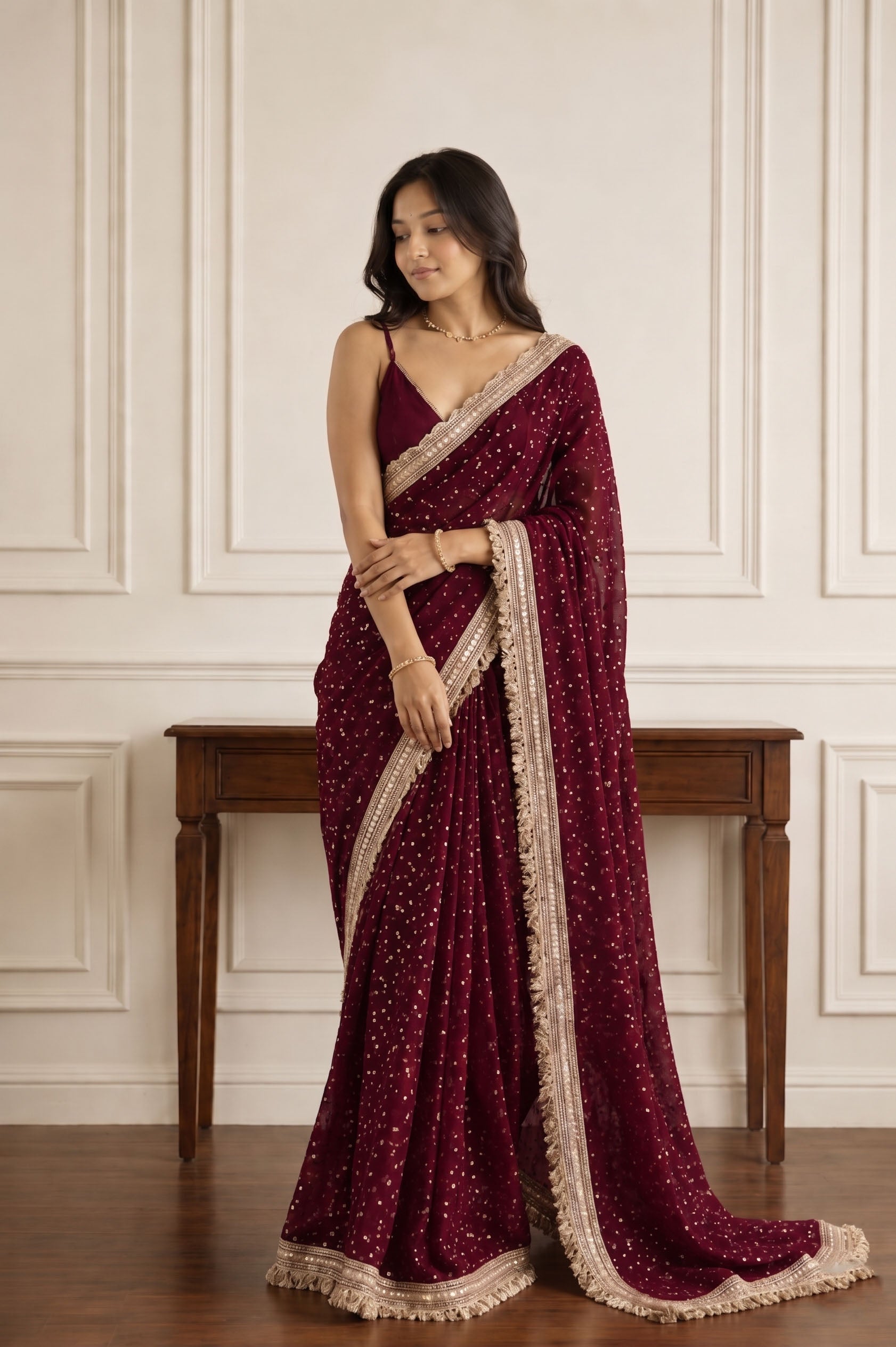 Elegant Lace Weave Saree