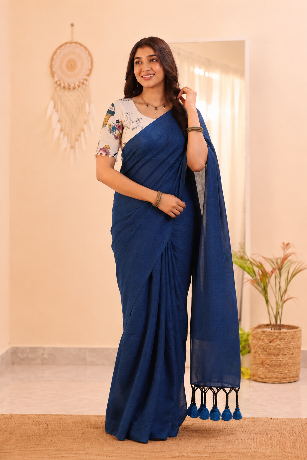 Traditional Cotton Weave Saree With Blouse