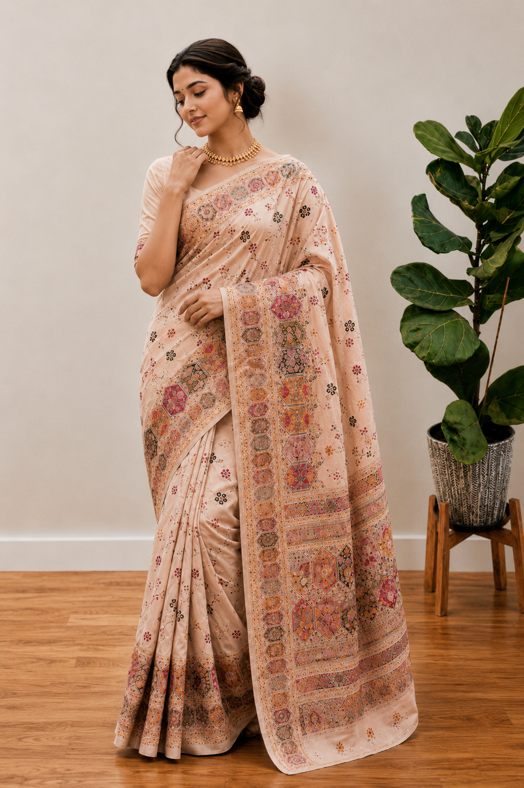 Traditional Rajwadi Zari Border Saree