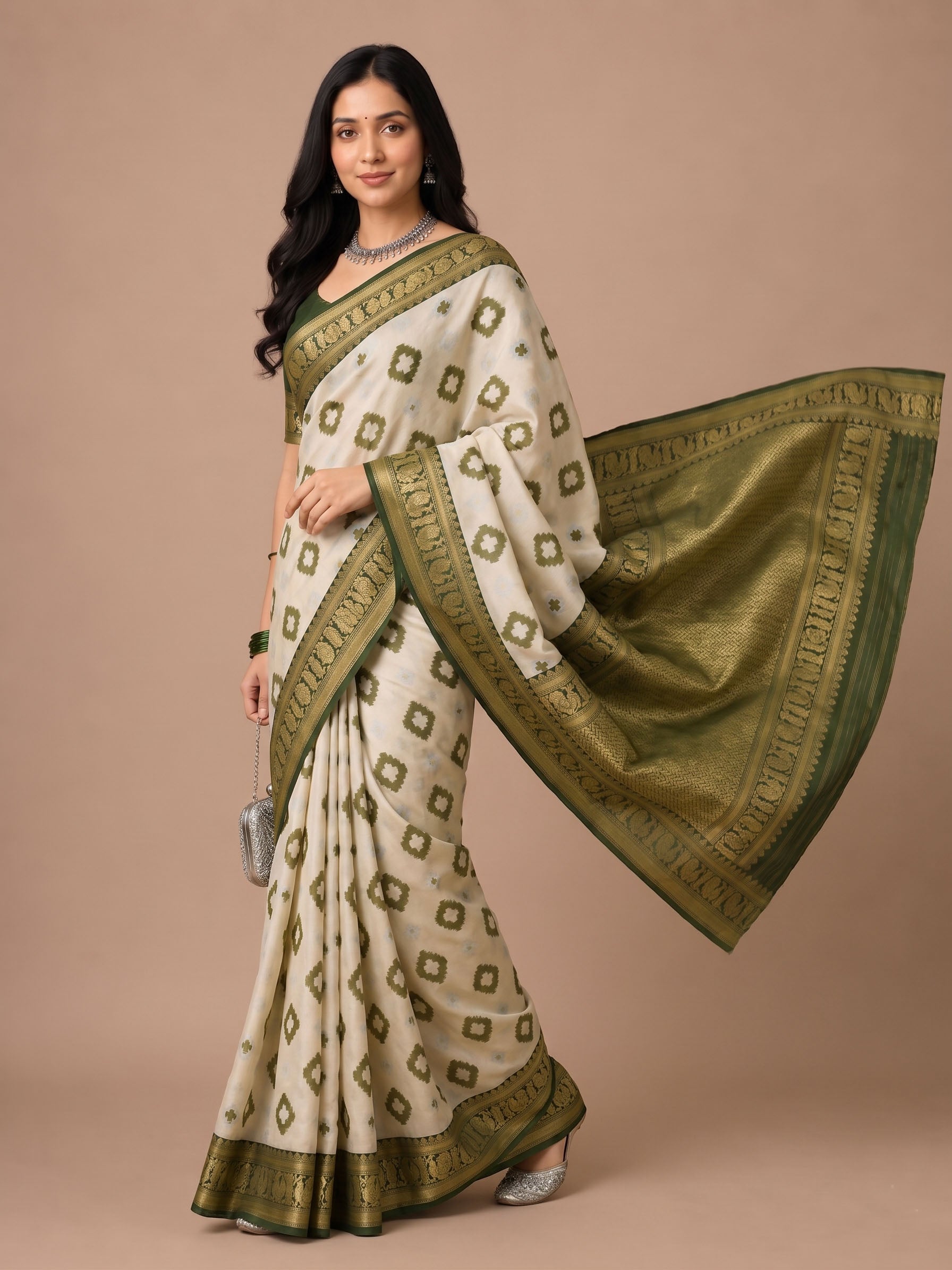 Soft Linen Cotton Saree with Golden Zari Border