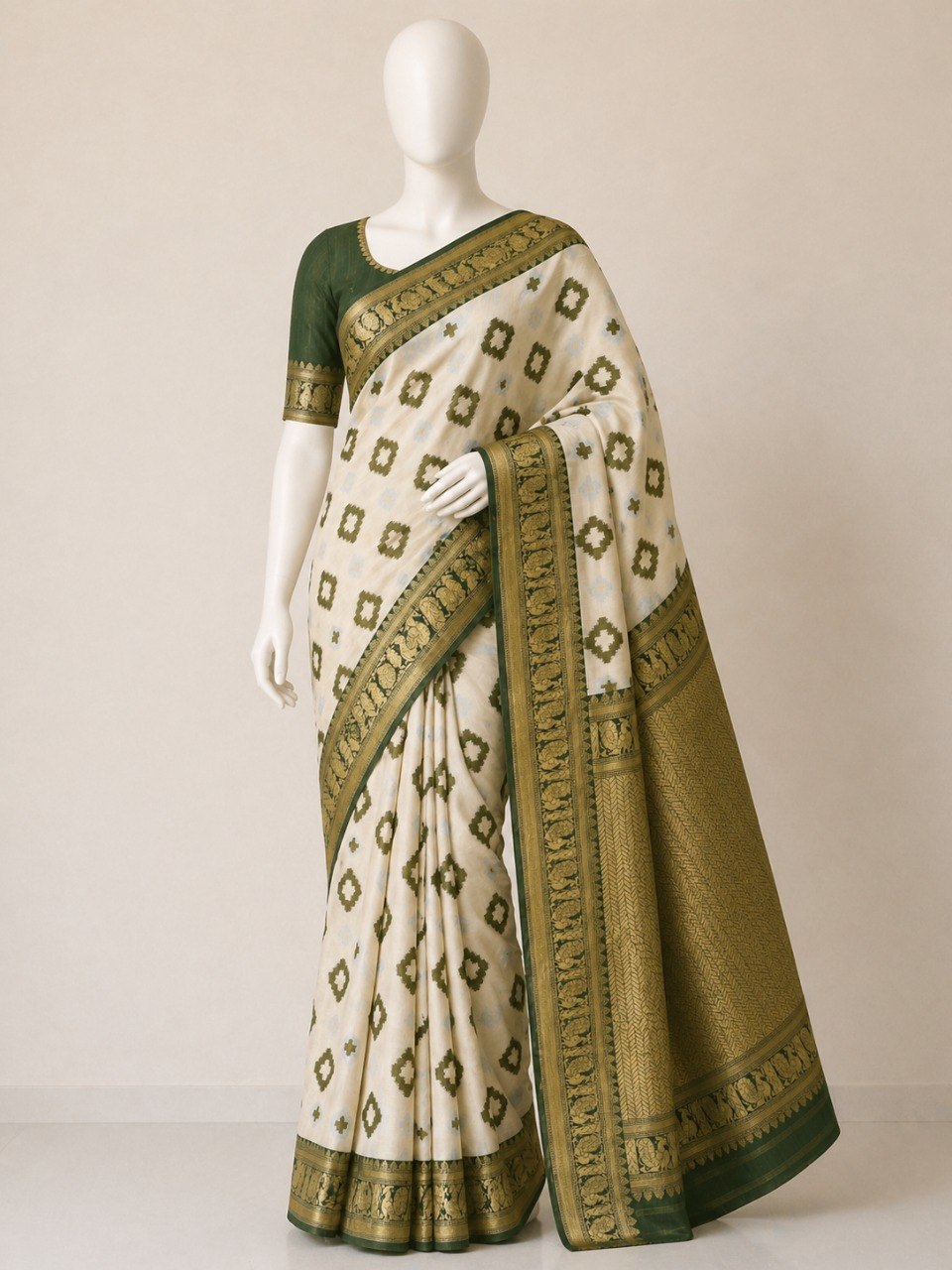 Soft Linen Cotton Saree with Golden Zari Border