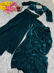 Function Wear Teal Blue Color Lehenga Saree