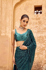 Shining Georgette Teal Blue Color Saree