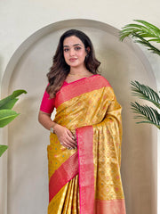 Fabulous Tissue Silk Yellow Color Saree
