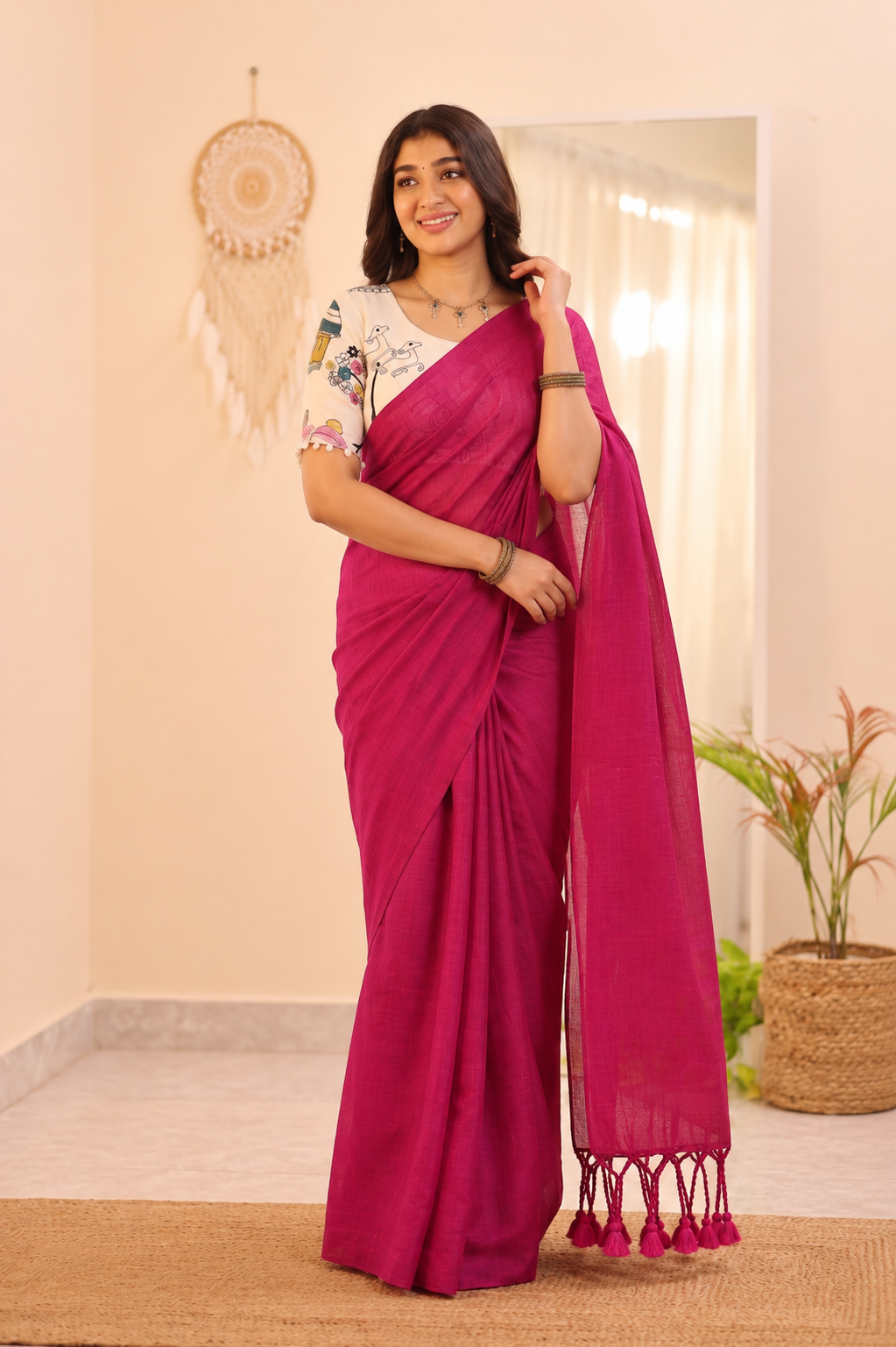 Traditional Cotton Weave Saree With Blouse