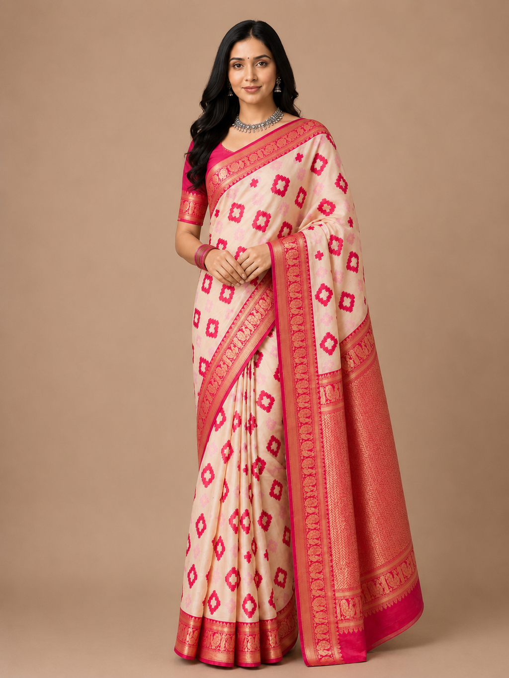 Soft Linen Cotton Saree with Golden Zari Border