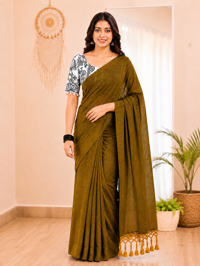 Evergreen Elegance Khadi Cotton Saree