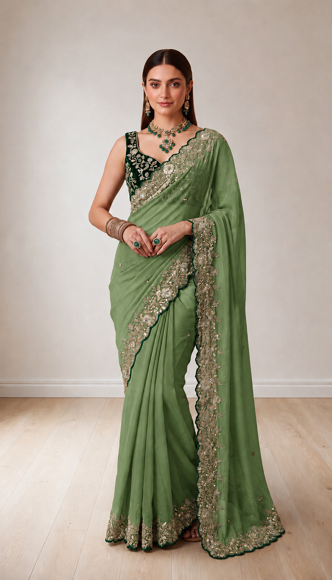 Pure Star Georgette Saree with Cutwork Border
