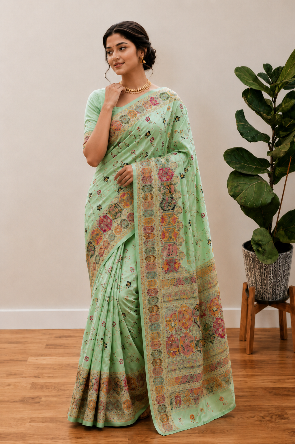 Traditional Rajwadi Zari Border Saree
