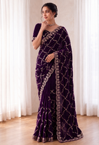 Fandy Satin Silk Saree with Rose Gold Beads Work