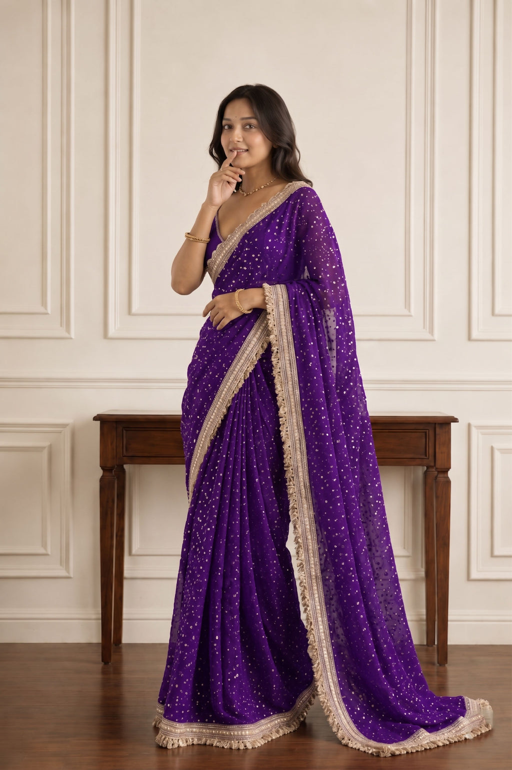 Elegant Lace Weave Saree