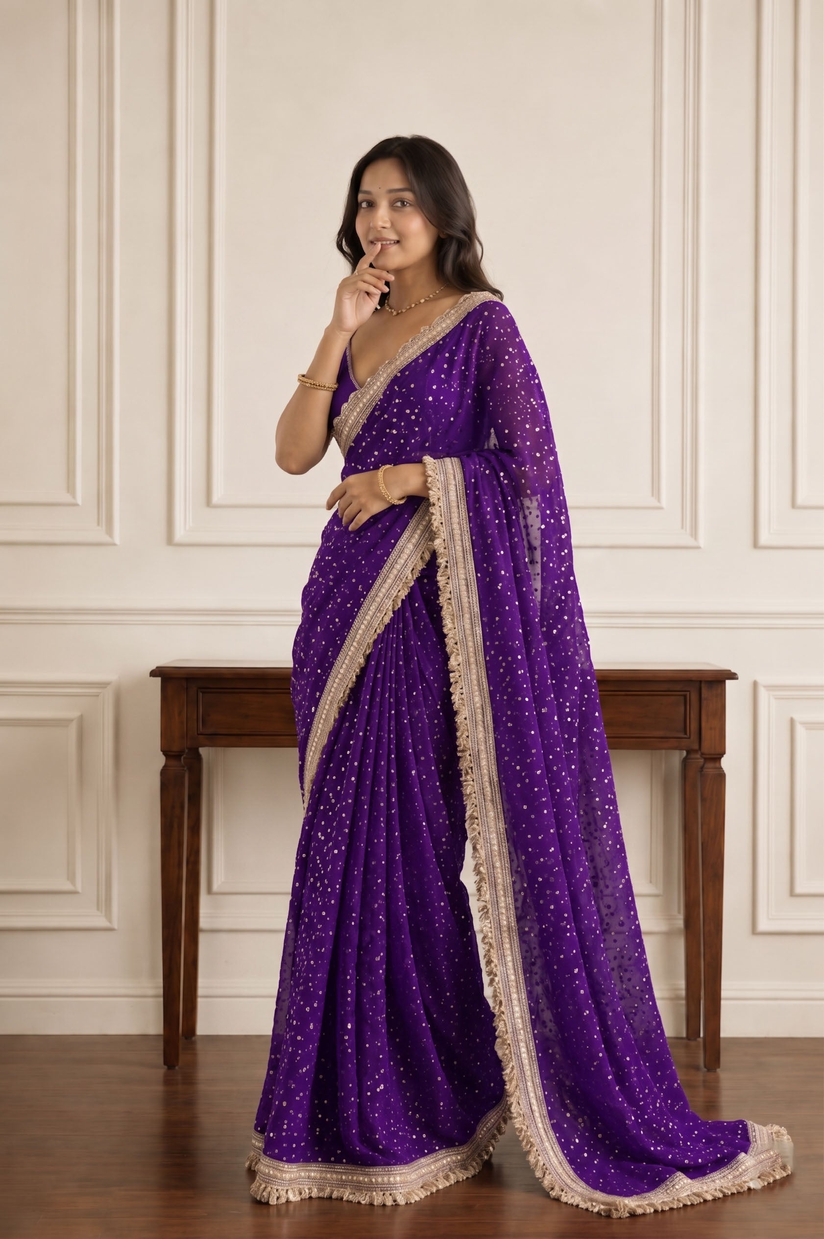 Elegant Lace Weave Saree