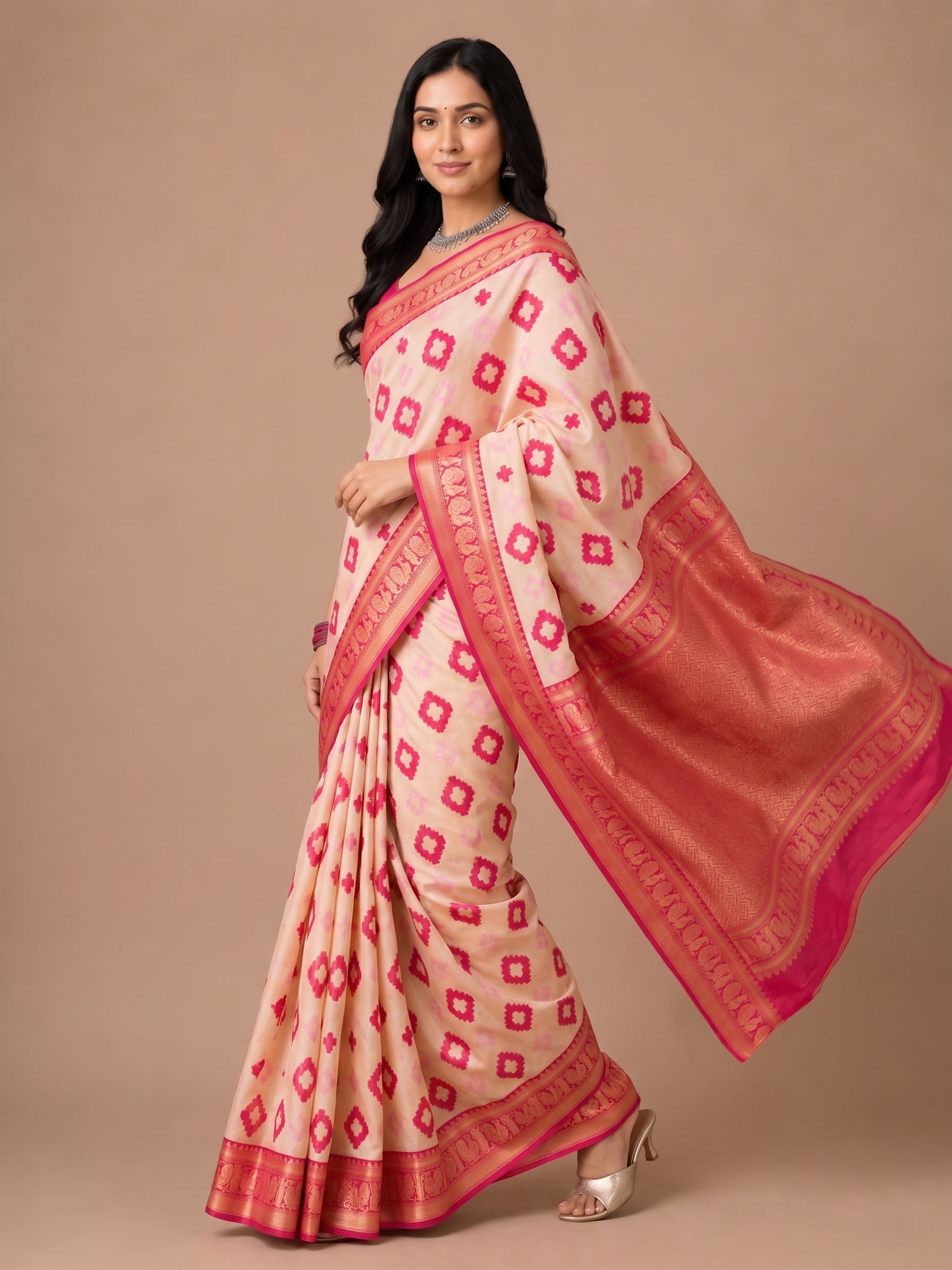 Soft Linen Cotton Saree with Golden Zari Border