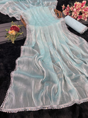 Awesome Burberry Silk Sky Blue Color Saree