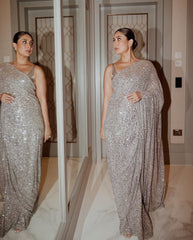 Celebrity Style Georgette Grey Color Saree