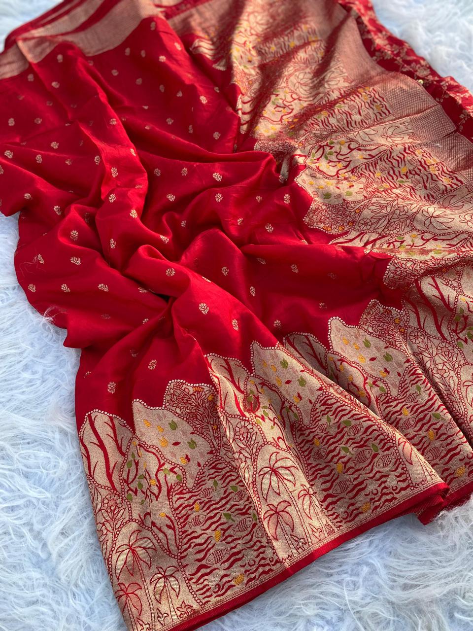 Festive Wear Dola Silk Red Color Saree