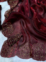 Designer Katdana Handwork Maroon Color Saree