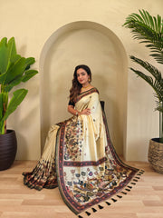 Precious Kalamkari Print Cream Color Saree